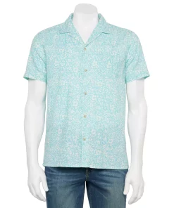 Men's Sonoma Goods For Life® Camp Shirt -Casual Outfits For Men Elegant store 5942959 Blue Leaf Chambray