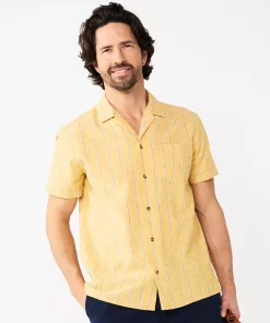 Men's Sonoma Goods For Life® Camp Shirt -Casual Outfits For Men Elegant store 5942959 Yellow Stripe