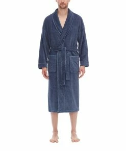 Men's Residence Plush Fleece Shawl Robe -Casual Outfits For Men Elegant store 5989165 Blue